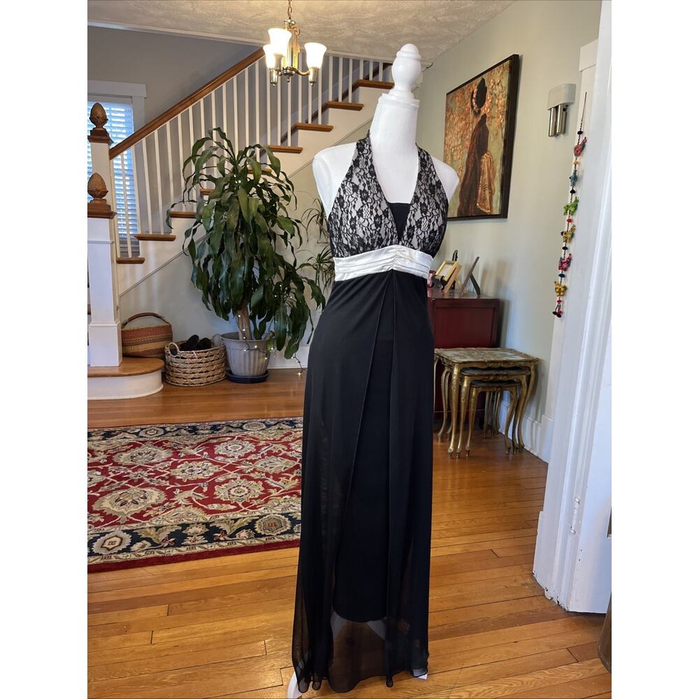 Vintage Taboo S M Y2k Halter Dress Lace Whimsygoth Sheer Babydoll Maxi Prom Hoco - Picture 2 of 15